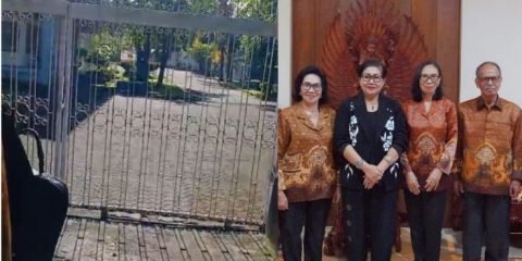 Kantor Kesbangpol Provinsi Bali dikunci pada Sabtu (14/3/2026) (kiri) dan pertemuan di Jayasabha (kanan).